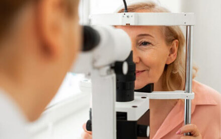 Woman having eye exam